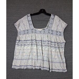 Lucky Brand Womens Shirt Large Blue Paisley Crochet Western Country Cottage
